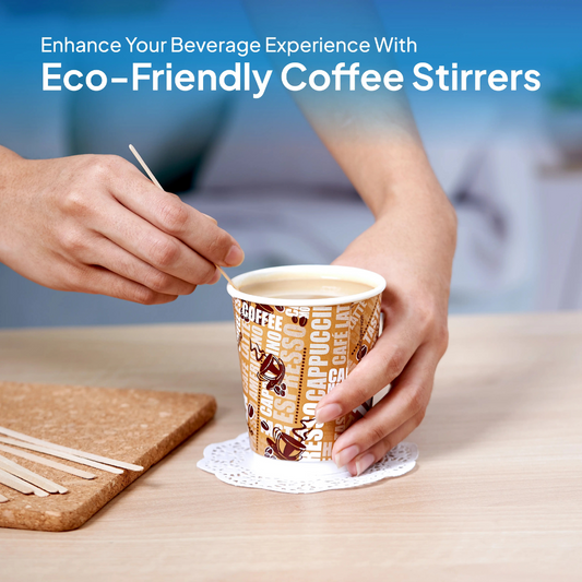 10,000 PCs of Disposable Wooden Coffee Stirrers – Eco-Friendly & Compostable | 1 Packet: 1000 PCs | Sizes: 14 cm, 17.8 cm & 19 cm | Shape: Stick | Color: Natural Brown | Category: Stirrers