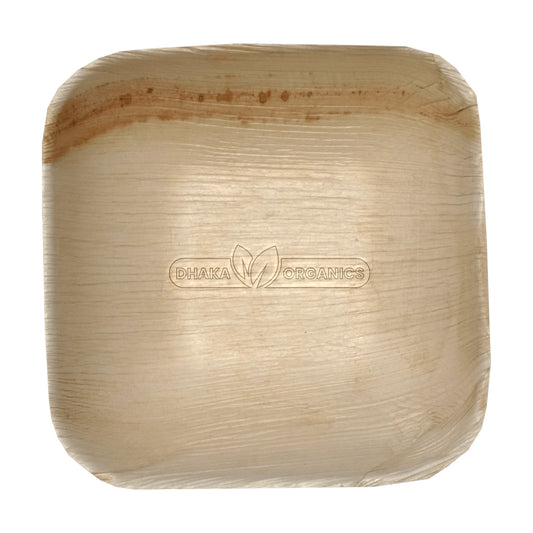 100 PCs 5.75″ Eco-friendly Deep Square Disposable Areca Palm Leaf Bowl – 500 ml Size: 5.75 inch (Length: 14 cm | Width: 14 cm | Depth: 4.5 cm | Capacity: 500 ml) Shape: Square with Rib Color: Natural Light Brown Category: Bowls