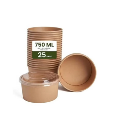 26 oz Compostable Paper Bowls [25 Pack] – Heavy-Duty, Eco-Friendly, Biodegradable for Hot & Cold Foods