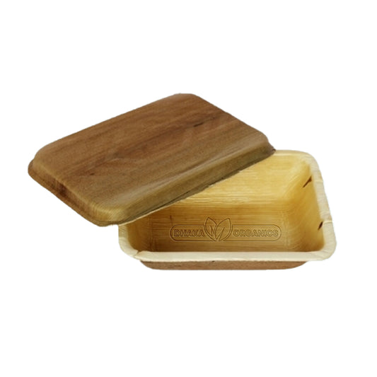 8″ Eco-Friendly Rectangular Areca Palm Leaf Food Box with Lid
