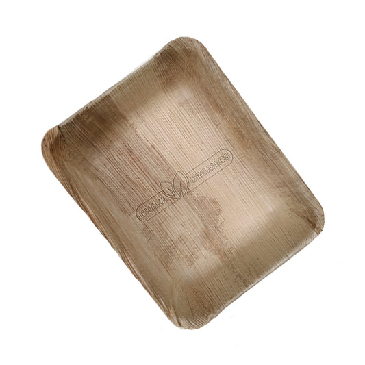 25 PCs of 8″x6″ Eco-Friendly Rectangular Areca Palm Leaf Bowl – Biodegradable & Microwave Safe