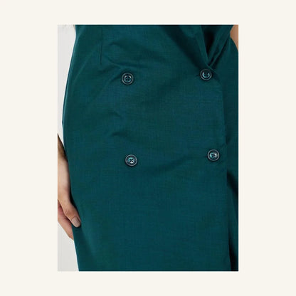 teal solid notch lapel sleeveless blazer midi dress for women