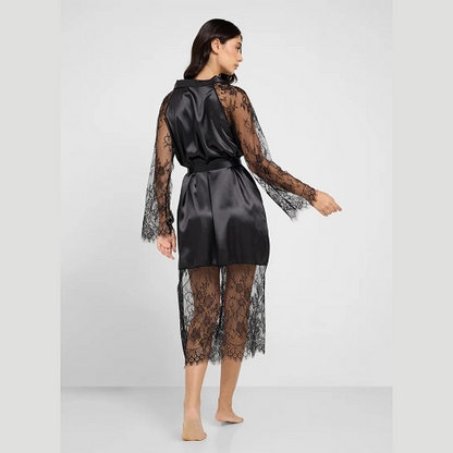 Black Night Robe with Lace Trim – Women’s Sleepwear