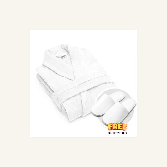 Cotton Terry Bathrobe with Pockets and Free Slippers