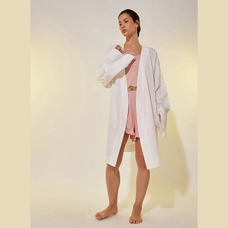 Long Sleeve White Robe with Belted Tie for Ladies