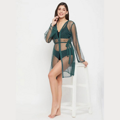 Sheer Green Robe with Tie Belt – Elegant Women’s Loungewear