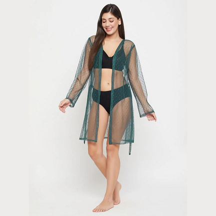 Sheer Green Robe with Tie Belt – Elegant Women’s Loungewear