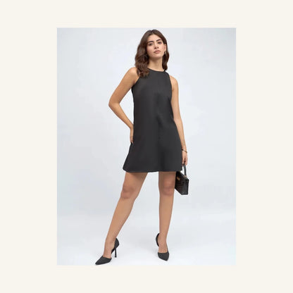 black sleeveless round neck a-line mini dress for women