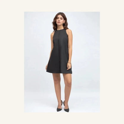 black sleeveless round neck a-line mini dress for women