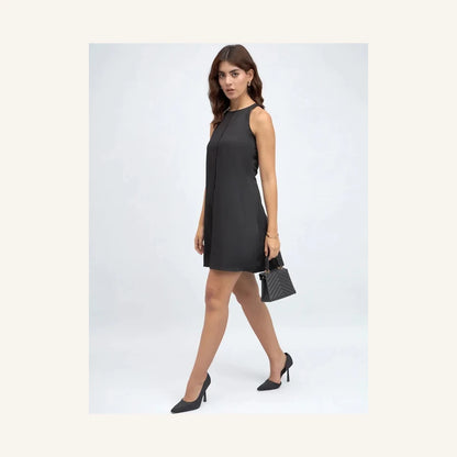 black sleeveless round neck a-line mini dress for women