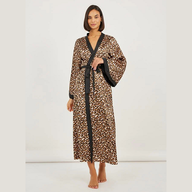 Satin Leopard Print Contrast Edge Robe – Luxury Sleepwear for Ladies