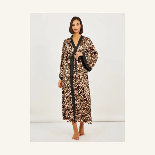 Luxury Leopard Print Satin Contrast Edge Robe for Women