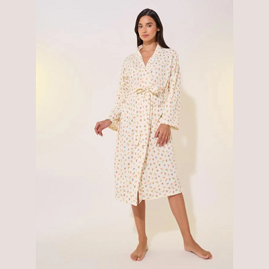 Printed Long Sleeve Waist Tie-Up Robe – Soft Loungewear for Women