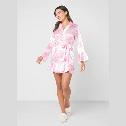 Ginger Pink Satin Printed Robe with Belt – Luxury Women’s Loungewear